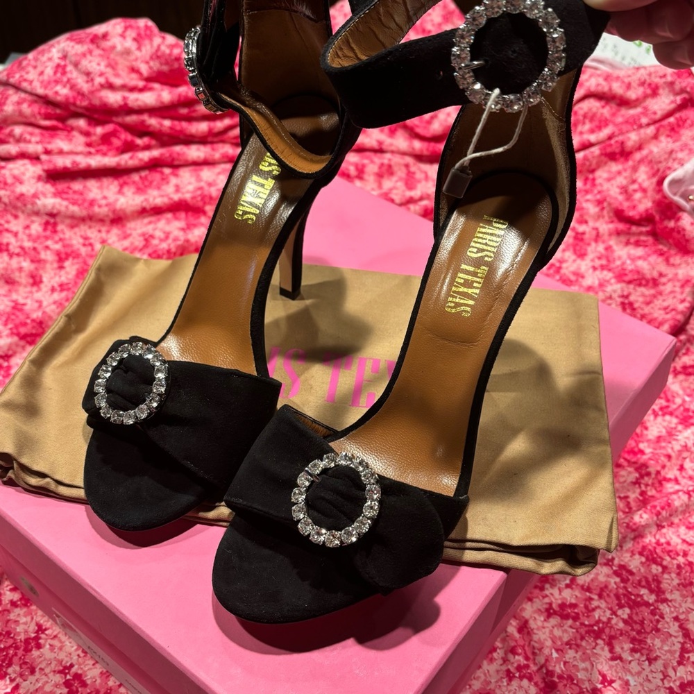 💫NWT💫Paris Texas Black Suede Crystal Buckle Sandals 38 - Picture 3 of 7